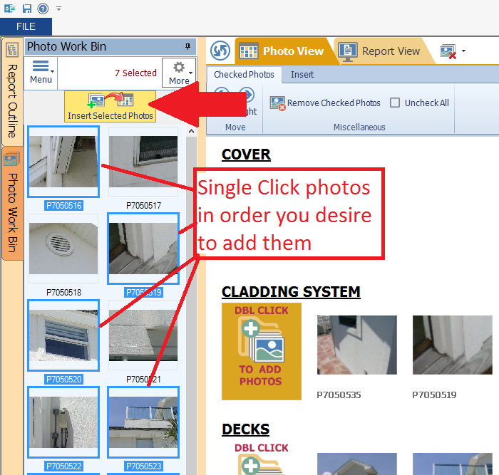Adding Photos to Your Report using the Photo Bin